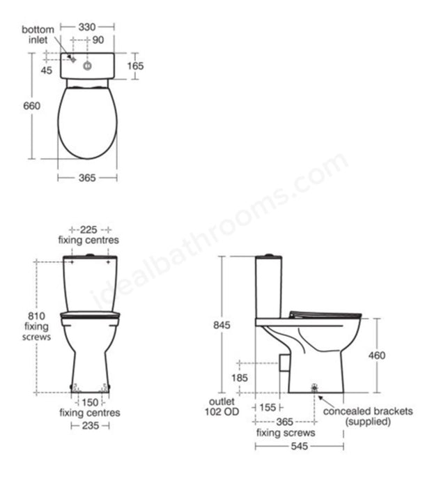 Ideal Standard Eurovit+ Close Coupled Raised Height Toilet Pan with 6/4L Cistern & Soft Close Seat - Unbeatable Bathrooms