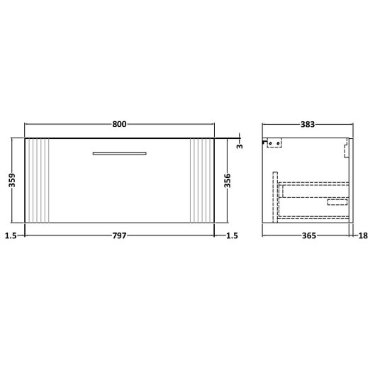 Nuie Deco 800mm Wall Hung 1 Drawer Fluted Vanity Unit & Worktop - Satin Blue - Unbeatable Bathrooms