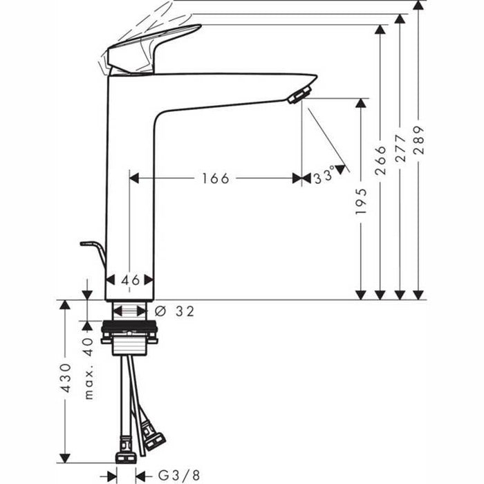 Hansgrohe Logis - Single lever basin mixer 190 with 2 flow rates and pop-up waste - Unbeatable Bathrooms