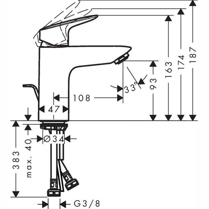 Hansgrohe Logis - Single Lever Basin Mixer 100 with 2 Flow Rates and Pop-Up Waste - Unbeatable Bathrooms