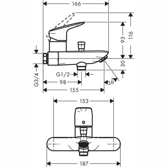 Hansgrohe Logis - Single Lever Manual Bath Mixer for Exposed Installation with Centre Distance 15.3cm - Unbeatable Bathrooms