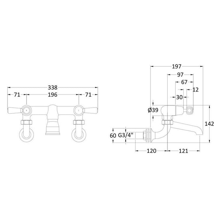 Hudson Reed Wall Mount Bath Filler Dome Lever - Unbeatable Bathrooms