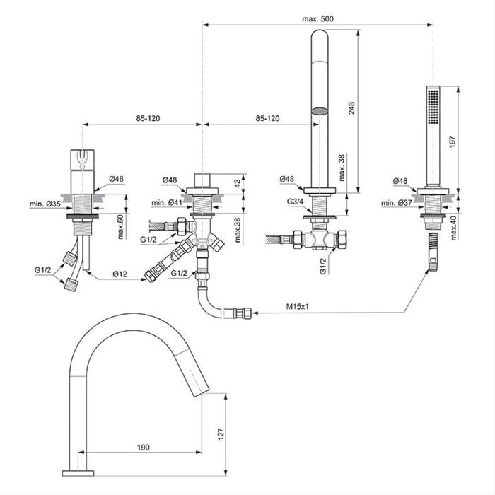 Ideal Standard Joy Single Lever 4 Hole Bath Shower Mixer With Spout And Shower Set - Unbeatable Bathrooms