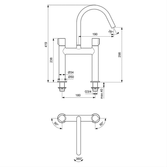 Ideal Standard Joy Dual Control 2 Hole Bath Filler - Unbeatable Bathrooms