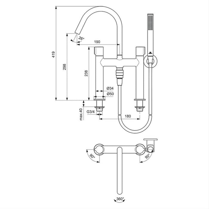 Ideal Standard Joy Dual Control 2 Hole Bath Shower Mixer With Shower Set - Unbeatable Bathrooms