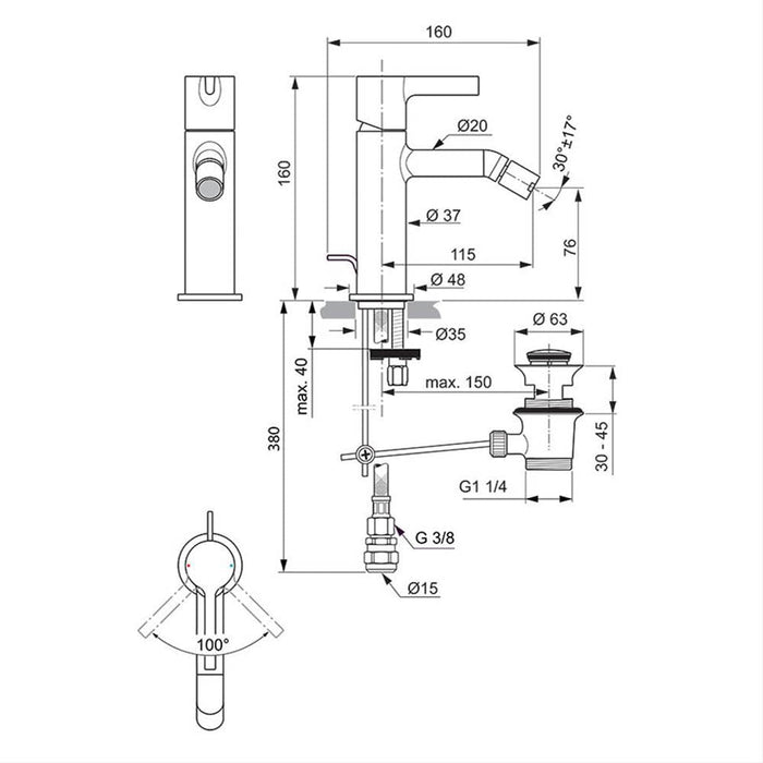 Ideal Standard Joy Single Lever Bidet Mixer With Pop-Up Waste - Unbeatable Bathrooms