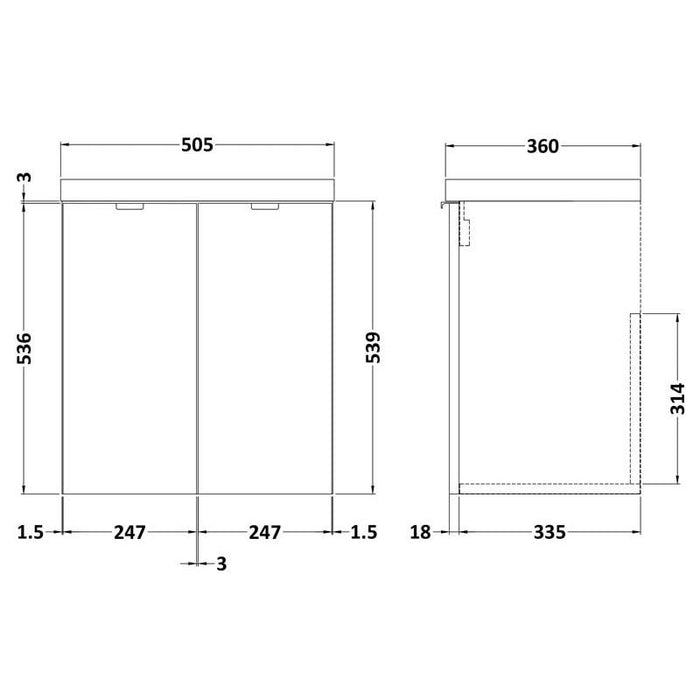 Hudson Reed Fusion 500/600mm Vanity Unit - Wall Hung 2 Door Unit with Basin - Unbeatable Bathrooms