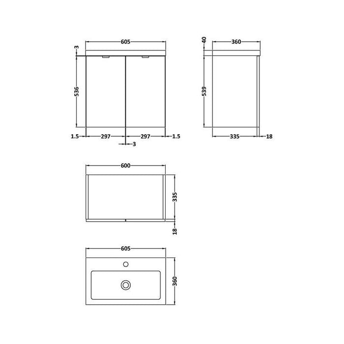 Hudson Reed Fusion 500/600mm Vanity Unit - Wall Hung 2 Door Unit with Basin - Unbeatable Bathrooms