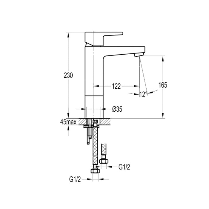 Flova Dekka Mid Height 230mm Mono Basin Mixer with Slotted Clicker Waste Set - Unbeatable Bathrooms