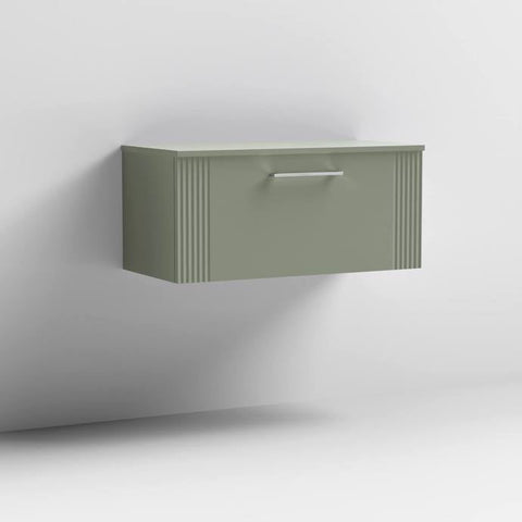 Nuie Deco 800mm Wall Hung 1 Drawer Fluted Vanity Unit & Worktop - Satin Green - Unbeatable Bathrooms