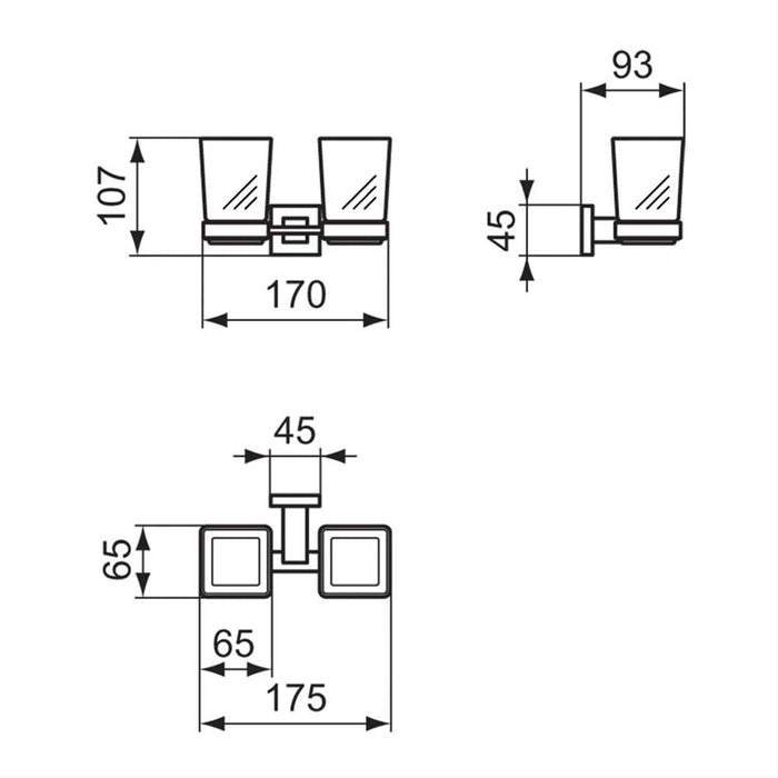 Ideal Standard IOM Square Double Tumbler and Holder - Frosted Glass/Chrome - Unbeatable Bathrooms