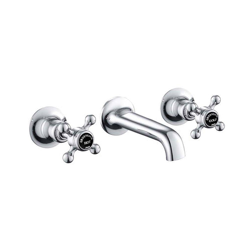 JTP Grosvenor Black Cross 3 Hole Wall Mounted Basin Mixer Tap - Unbeatable Bathrooms