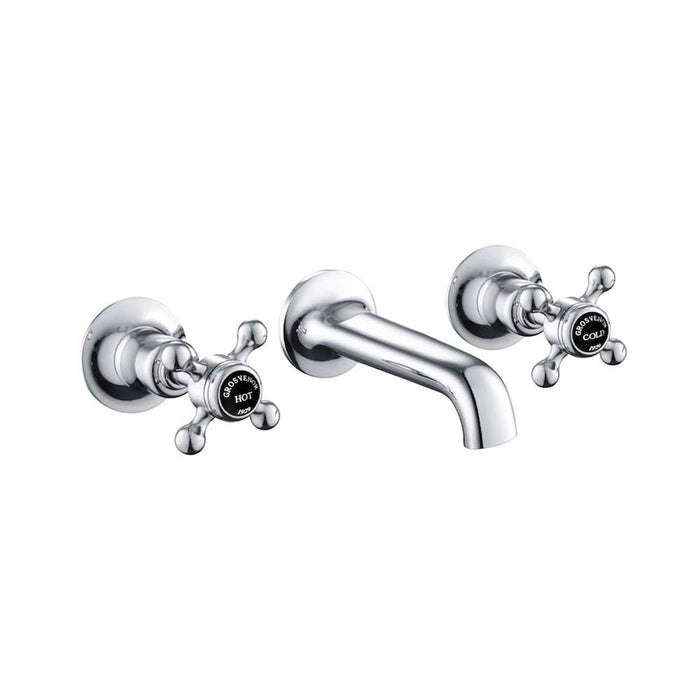 JTP Grosvenor Black Cross 3 Hole Wall Mounted Basin Mixer Tap - Unbeatable Bathrooms