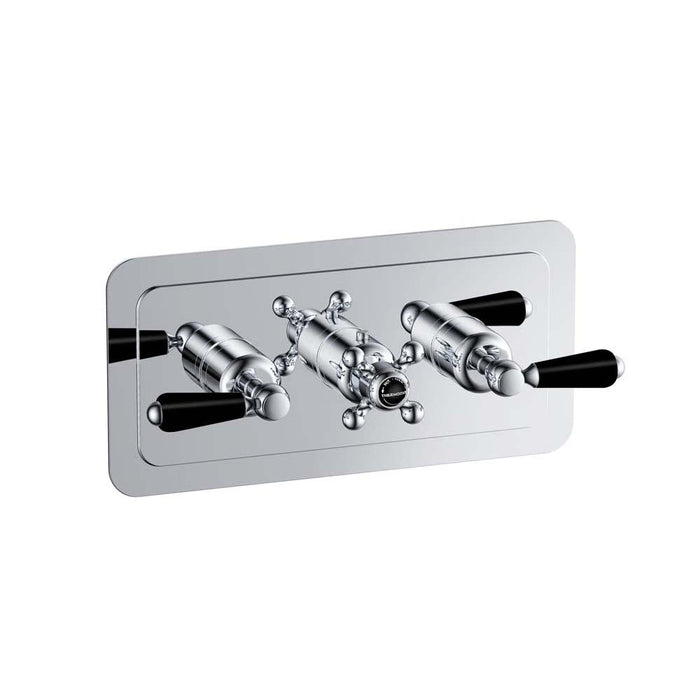 JTP Grosvenor Black Lever Thermostatic Concealed 3 Outlet 3 Controls Shower Valve Horizontal - Unbeatable Bathrooms