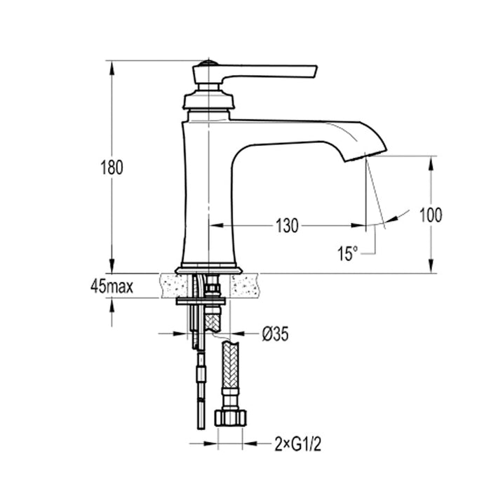 Flova Liberty 180mm Mono Basin Mixer with Clicker Waste Set - Unbeatable Bathrooms