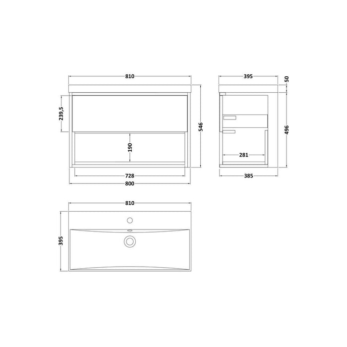 Hudson Reed Coast Vanity Unit - Wall Hung 1 Drawer Unit with Basin - Unbeatable Bathrooms