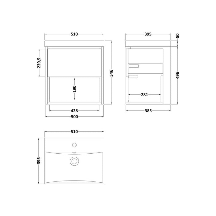 Hudson Reed Coast Vanity Unit - Wall Hung 1 Drawer Unit with Basin - Unbeatable Bathrooms