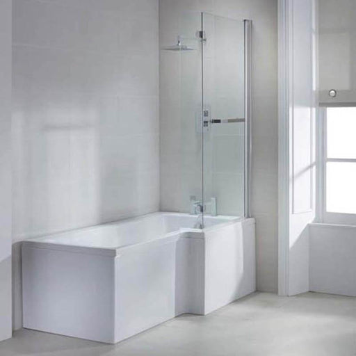 Sommer Chrome 1470 x 850mm L Shaped Shower Bath Screen with Towel Rail - Unbeatable Bathrooms