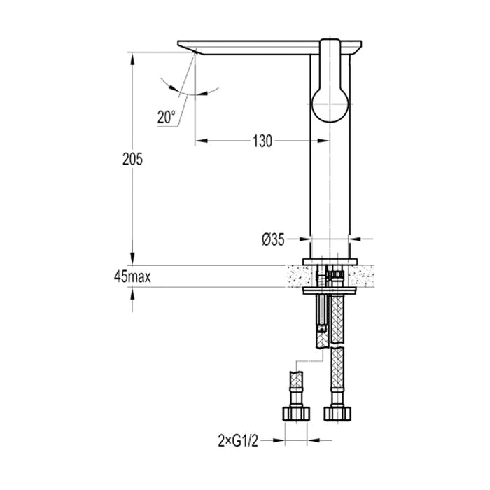 Flova Spring Tall 205mm Mono Basin Mixer with Slotted Clicker Waste Set - Unbeatable Bathrooms