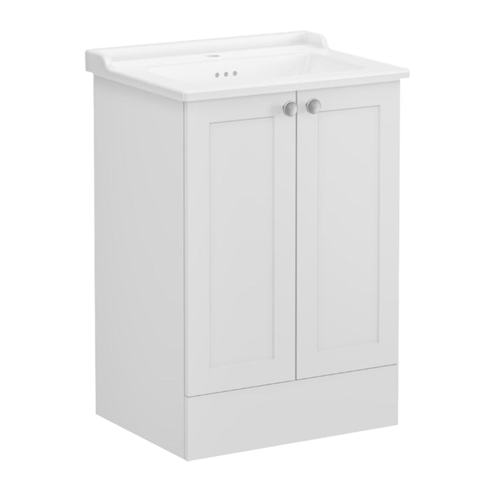 VitrA Root Classic 600mm Vanity Unit - Floor Standing 2 Door Unit with Basin in Matt Light Grey - Unbeatable Bathrooms