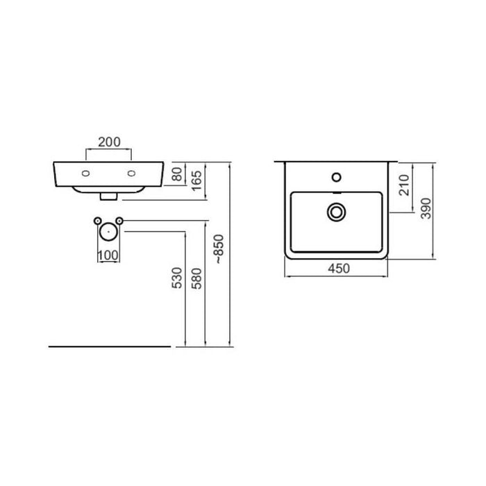 The White Space Scene 450mm Cloakroom Vanity Unit - Wall Hung 1 Door Unit - Unbeatable Bathrooms