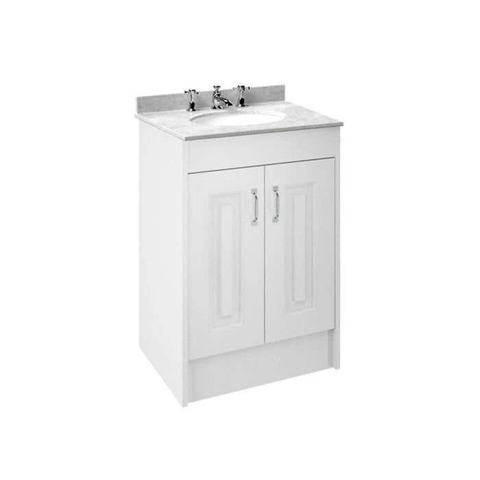 Nuie York 2 Door Floor Standing Vanity Unit with White Marble Top & 3 Tap Hole Basin - Unbeatable Bathrooms