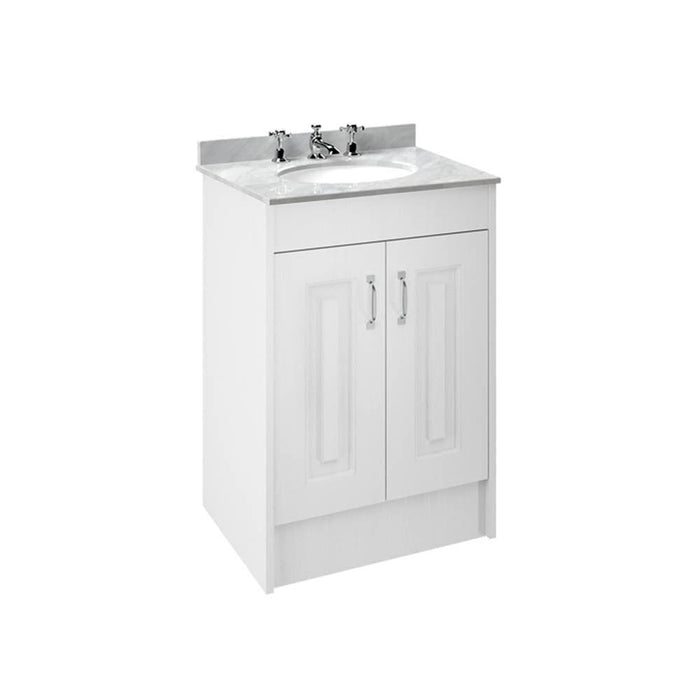 Nuie York 2 Door Floor Standing Vanity Unit with Grey Marble Top & 3 Tap Hole Basin - Unbeatable Bathrooms