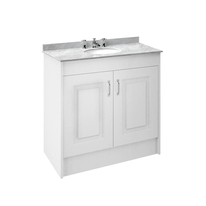 Nuie York 2 Door Floor Standing Vanity Unit with Grey Marble Top & 3 Tap Hole Basin - Unbeatable Bathrooms