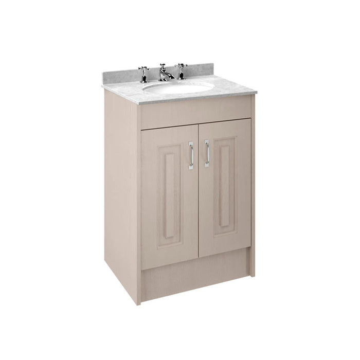 Nuie York 2 Door Floor Standing Vanity Unit with White Marble Top & 3 Tap Hole Basin - Unbeatable Bathrooms