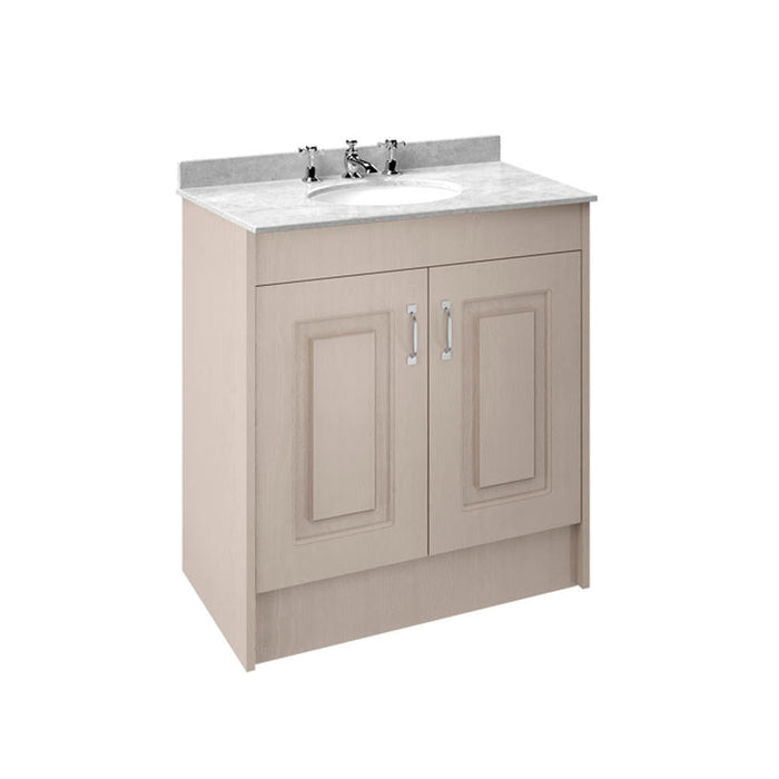 Nuie York 2 Door Floor Standing Vanity Unit with White Marble Top & 3 Tap Hole Basin - Unbeatable Bathrooms