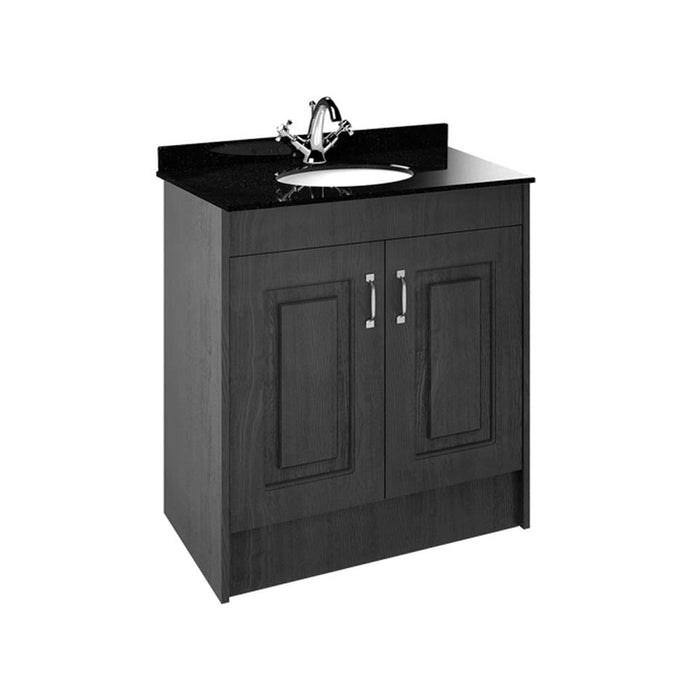 Nuie York 2 Door Floor Standing Vanity Unit with Black Marble Top & 1 Tap Hole Basin - Unbeatable Bathrooms