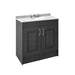 Nuie York 2 Door Floor Standing Vanity Unit with White Marble Top & 3 Tap Hole Basin - Unbeatable Bathrooms