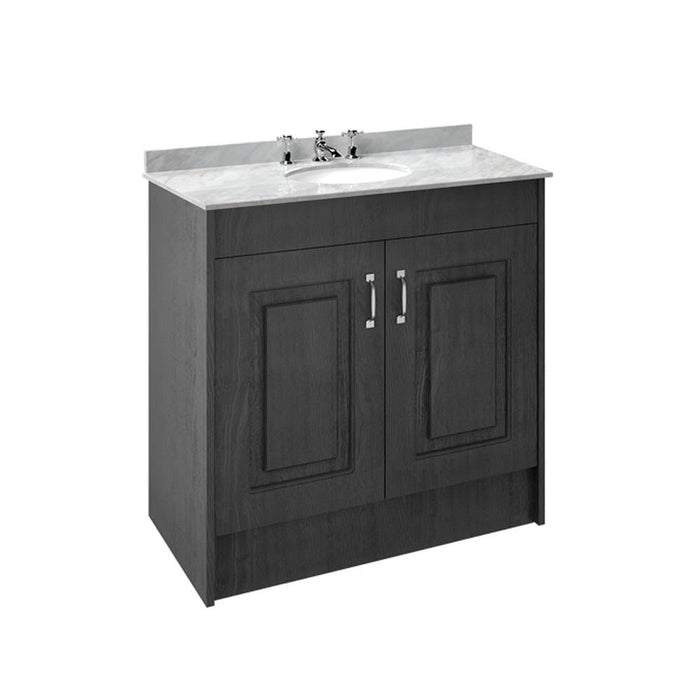 Nuie York 2 Door Floor Standing Vanity Unit with Grey Marble Top & 3 Tap Hole Basin - Unbeatable Bathrooms