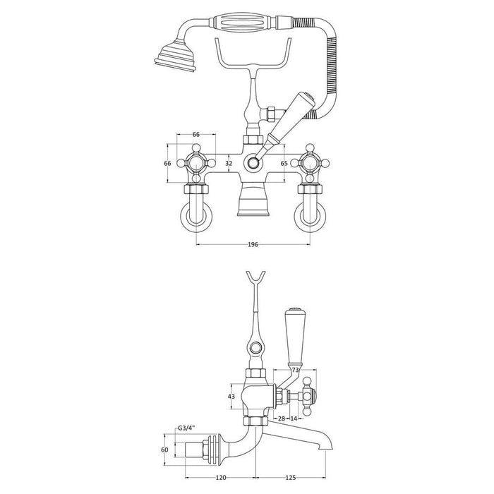 Hudson Reed Topaz with Crosshead Wall Mounted Bath Shower Mixer Kit - Unbeatable Bathrooms