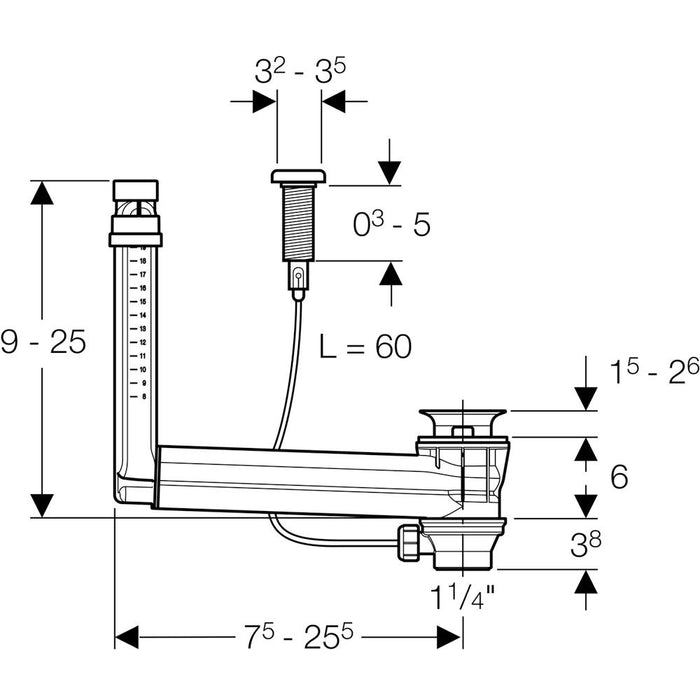 Geberit Washbasin Connector Clou with Cable Actuation and Turn Handle - Unbeatable Bathrooms