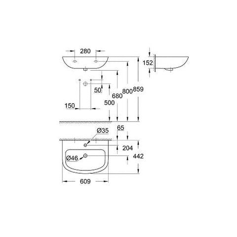 Grohe Bau 60cm Ceramic Wall Hung Basin - 1TH