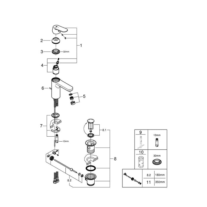 Grohe Eurosmart Cosmopolitan 1/2 Inch Medium Size Basin Mixer - Unbeatable Bathrooms