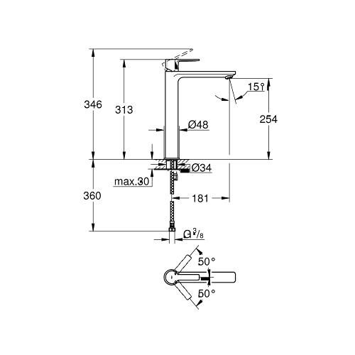 Grohe Lineare 1/2 Inch Extra Large Size Basin Mixer with Extra High Spout - Unbeatable Bathrooms