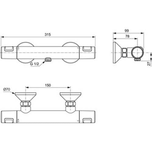 Ideal Standard Ceratherm T25 Exposed Thermostatic Shower Mixer Valve - Unbeatable Bathrooms