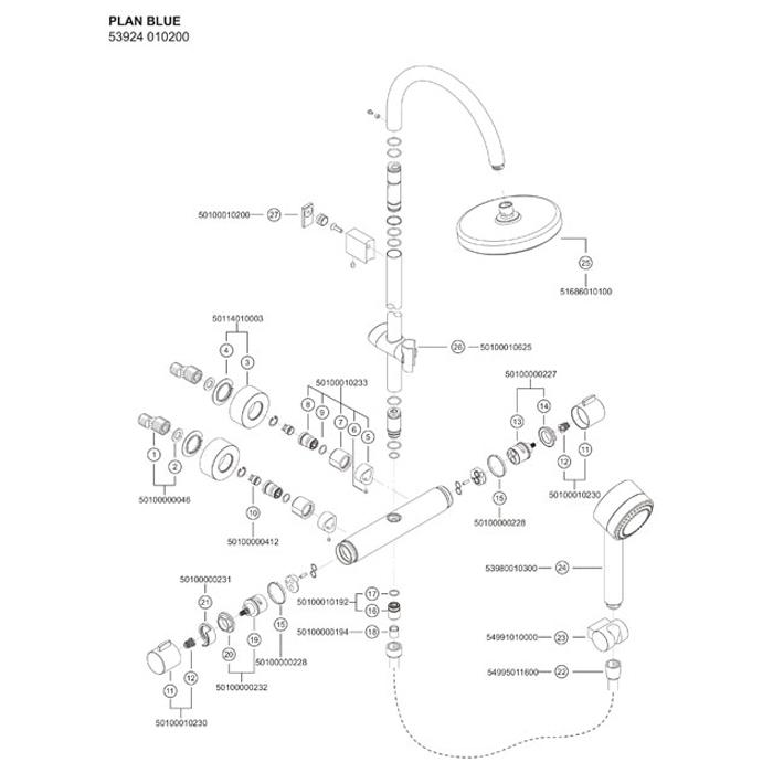 Keuco Plan Blue Shower Mixer with Head Shower 53924 - Unbeatable Bathrooms