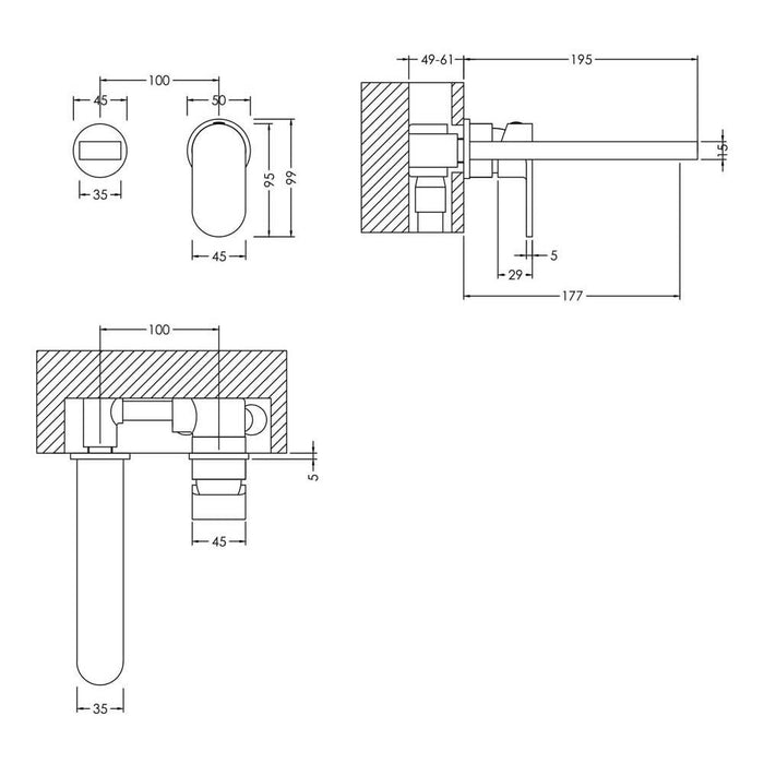 Nuie Binsey Wall Mounted 2TH Basin Mixer - Unbeatable Bathrooms