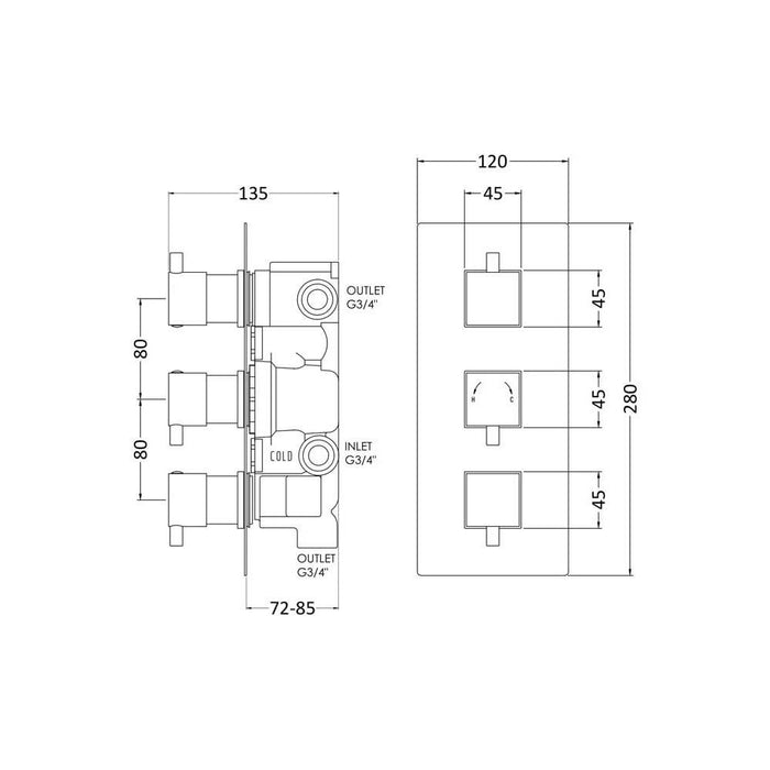 Nuie Triple Concealed Thermostatic Shower Valve - Unbeatable Bathrooms