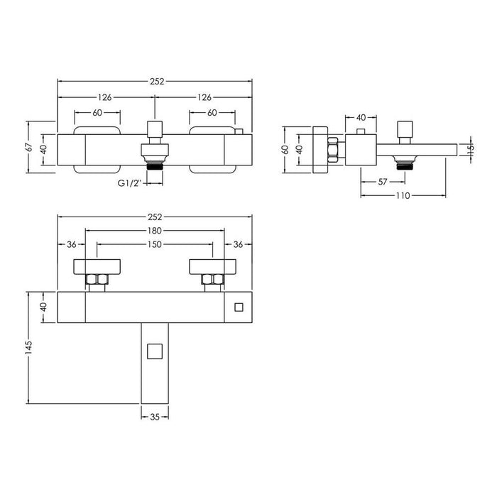 Nuie Sanford Wall Mounted Thermostatic Bath Shower Mixer - Unbeatable Bathrooms