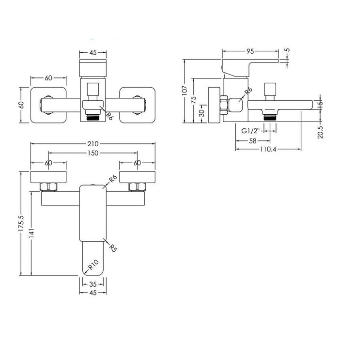 Nuie Windon Wall Mounted SL Bath Shower Mixer With Kit - Unbeatable Bathrooms