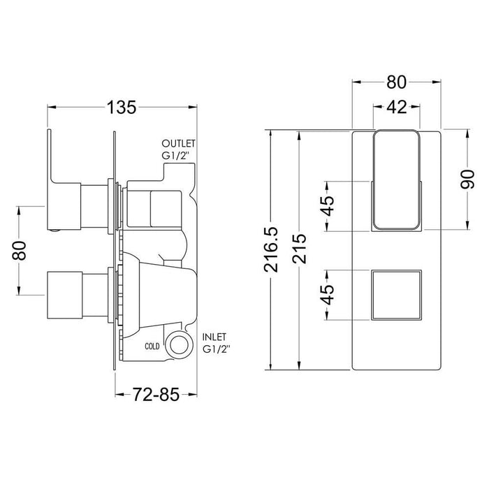 Nuie Windon Twin Thermostatic Valve - Unbeatable Bathrooms