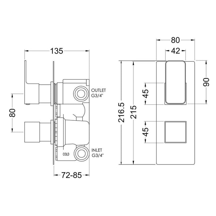 Nuie Windon Twin Thermostatic Valve - Unbeatable Bathrooms