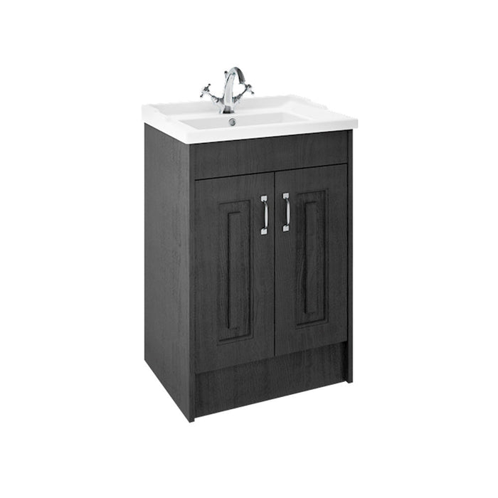 Nuie York 2 Door Floor Standing Vanity Unit and Black Marble with Round Ceramic Bowl - Unbeatable Bathrooms