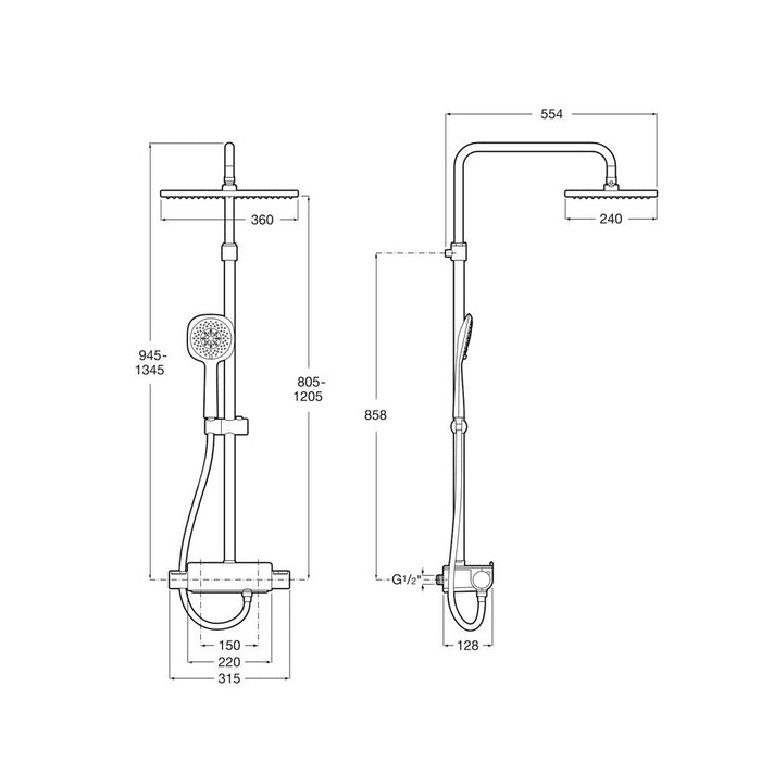 Roca Deck-T Shower Column with Rectangular Head - Unbeatable Bathrooms