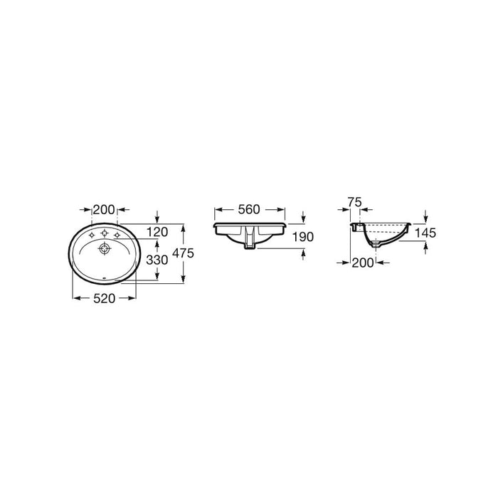 Roca Java 560mm Counter Inset Basin - 1 & 2TH - Unbeatable Bathrooms