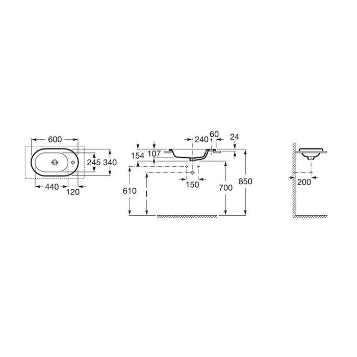 Roca Meridian-N 600mm 1TH Counter Inset Basin - Unbeatable Bathrooms